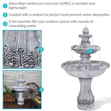 Sunnydaze 45-Inch 3-Tier Mediterranean Outdoor Water Fountain - Glass Fiber Reinforced Concrete Cons...