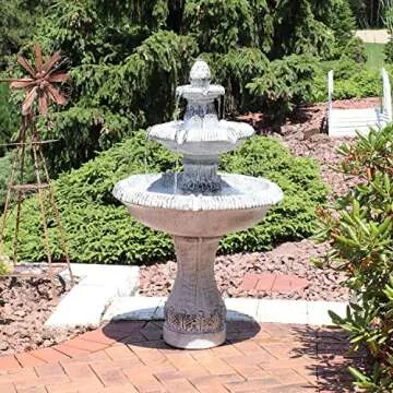 Sunnydaze 45-Inch 3-Tier Mediterranean Outdoor Water Fountain - Glass Fiber Reinforced Concrete Construction - Gray
