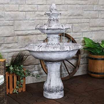 Sunnydaze 45-Inch 3-Tier Mediterranean Outdoor Water Fountain - Glass Fiber Reinforced Concrete Construction - Gray