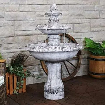 Sunnydaze 45-Inch 3-Tier Mediterranean Outdoor Water Fountain - Glass Fiber Reinforced Concrete Construction - Gray