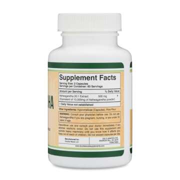 Ashwagandha Capsules, 120 Count (500mg Extract 20:1 Potency) Adaptogen Stress Relief by Double Wood