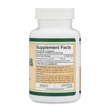 Ashwagandha Capsules, 120 Count (500mg Extract 20:1 Potency) Adaptogen Stress Relief by Double Wood