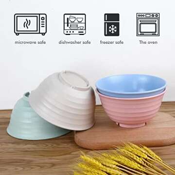 12pcs Plastic Wheat Straw Dinnerware Sets, Wheat Straw Plates and Bowls Sets for 4 College Dorm Room...