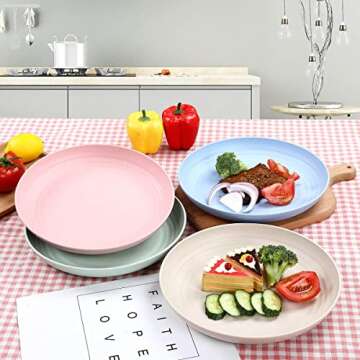 12pcs Plastic Wheat Straw Dinnerware Sets, Wheat Straw Plates and Bowls Sets for 4 College Dorm Room Essentials Microwave Dishwasher Safe (Colourful)