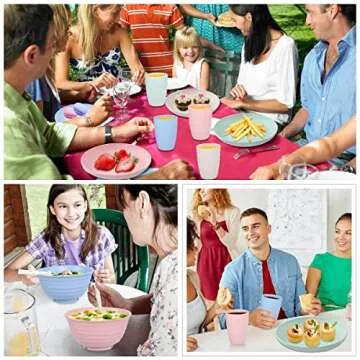 12pcs Plastic Wheat Straw Dinnerware Sets, Wheat Straw Plates and Bowls Sets for 4 College Dorm Room Essentials Microwave Dishwasher Safe (Colourful)