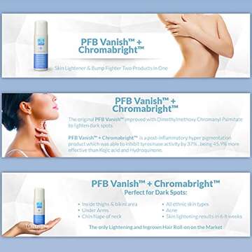 PFB Vanish Razor Bump Stopper Skin Care Treatment with Chromabright Dark Spot Remover, Roll On Formula Treats Ingrown Hairs and Razor Burns - 93g