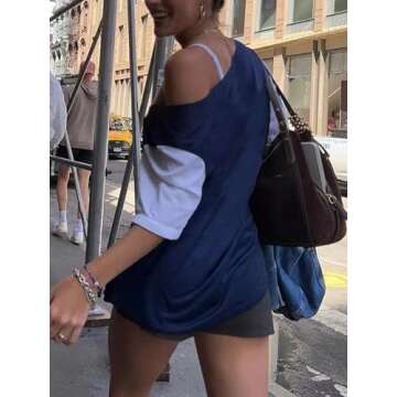 SOLY HUX Women's Y2k Oversized Graphic Tees Off The Shoulder Half Sleeve Number Print Color Block T ...