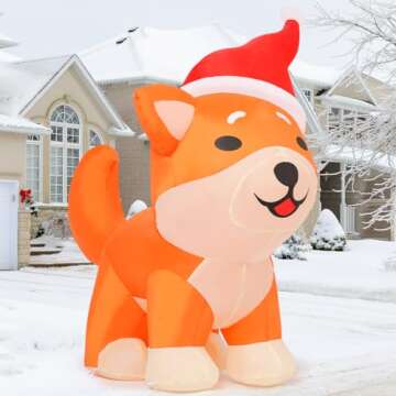 COMIN 4FT Christmas Inflatables Outdoor Decorations Blow Up Dog Built-in LEDs for Christmas Indoor O...