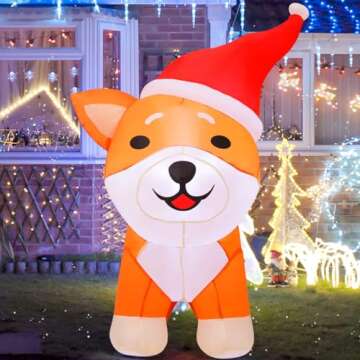 COMIN 4FT Christmas Inflatables Outdoor Decorations Blow Up Dog Built-in LEDs for Christmas Indoor Outdoor Yard Lawn Garden Decorations