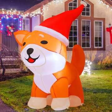 COMIN 4FT Christmas Inflatables Outdoor Decorations Blow Up Dog Built-in LEDs for Christmas Indoor Outdoor Yard Lawn Garden Decorations