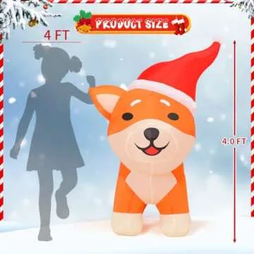 COMIN 4FT Christmas Inflatables Outdoor Decorations Blow Up Dog Built-in LEDs for Christmas Indoor Outdoor Yard Lawn Garden Decorations