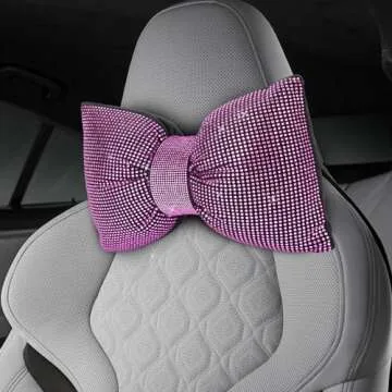 2 PCS Bling Car Pillows,Rhinestones Bowknot Car Headrest Pillow,Car Neck Pillow for Driver Relax Necksupport,Sleeping Travel Support Neck Pillow,Shiny Diamond Interior Accessories for Women,Pink