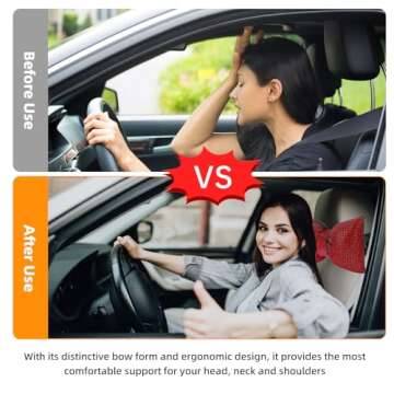 2 PCS Bling Car Pillows,Rhinestones Bowknot Car Headrest Pillow,Car Neck Pillow for Driver Relax Necksupport,Sleeping Travel Support Neck Pillow,Shiny Diamond Interior Accessories for Women,Pink