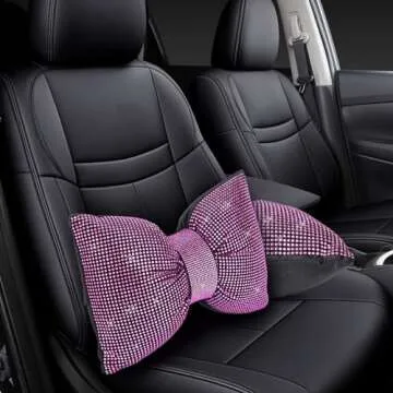 2 PCS Bling Car Pillows,Rhinestones Bowknot Car Headrest Pillow,Car Neck Pillow for Driver Relax Necksupport,Sleeping Travel Support Neck Pillow,Shiny Diamond Interior Accessories for Women,Pink