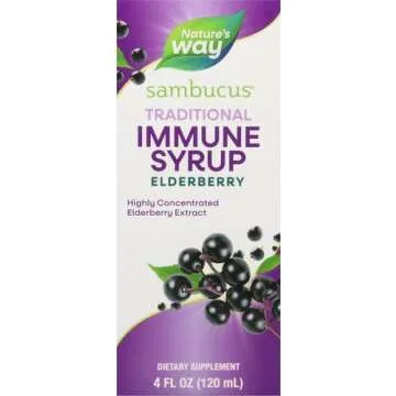 Nature’s Way Sambucus Elderberry Traditional Immune Syrup, Highly Concentrated Black Elderberry Extract, Traditional Immune Support*, Delicious Berry Flavored, 4 Fl Oz (Packaging May Vary)