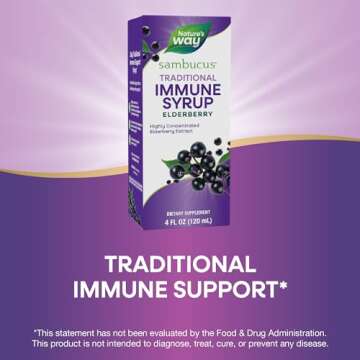 Nature’s Way Sambucus Elderberry Traditional Immune Syrup, Highly Concentrated Black Elderberry Extract, Traditional Immune Support*, Delicious Berry Flavored, 4 Fl Oz (Packaging May Vary)