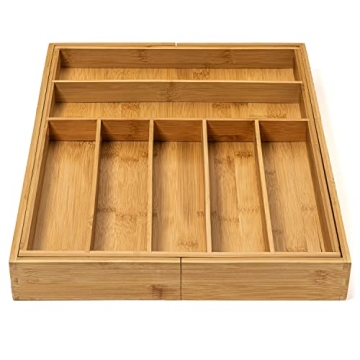 Premium Bamboo Silverware Organizer - Expandable & Practical