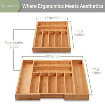 Premium Bamboo Silverware Organizer - Expandable & Practical