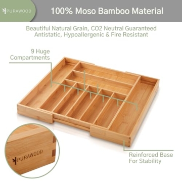 Premium Bamboo Silverware Organizer - Expandable & Practical