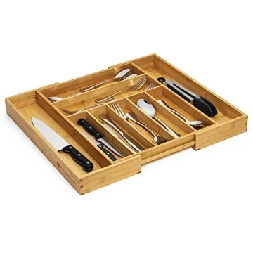 Premium Bamboo Silverware Organizer - Expandable & Practical