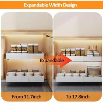 SJTOEB Expanded Pull Out Cabinet Organizer, Pull Out Drawers for cabinets with Adhesive Film, Slide Out Drawers for Kitchen cabinets (Expandable11.7-17.8" W x 16.9" D x 2.76" H) (White, 16.9" Depth)