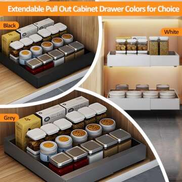 SJTOEB Expanded Pull Out Cabinet Organizer, Pull Out Drawers for cabinets with Adhesive Film, Slide Out Drawers for Kitchen cabinets (Expandable11.7-17.8" W x 16.9" D x 2.76" H) (White, 16.9" Depth)