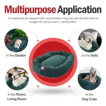 Majestic Pet 40 Inch Micro Velvet Calming Dog Bed Washable – Cozy Soft Round Dog Bed with Spine for Head Support - Fluffy Donut Dog Bed 40x29x9 (inch) – Round Pet Bed Large – Marine