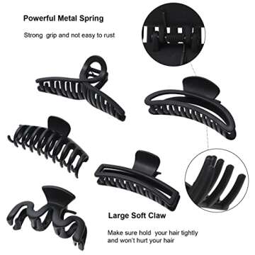5PCS Large Claw Hair Clips for Thick Hair Big Banana Hair Clips for Women Nonslip Strong Hold Hair Claw Clip (Matte Black)