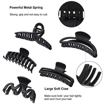 5PCS Large Claw Hair Clips for Thick Hair Big Banana Hair Clips for Women Nonslip Strong Hold Hair Claw Clip (Matte Black)