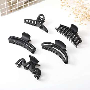 5PCS Large Claw Hair Clips for Thick Hair Big Banana Hair Clips for Women Nonslip Strong Hold Hair Claw Clip (Matte Black)