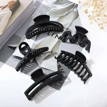 5PCS Large Claw Hair Clips for Thick Hair Big Banana Hair Clips for Women Nonslip Strong Hold Hair Claw Clip (Matte Black)