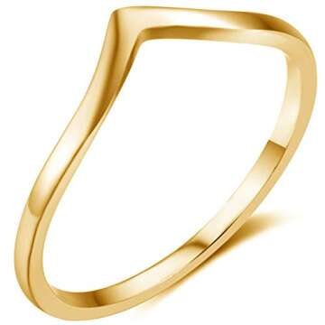 Jude Jewelers Stainless Steel Pointed Chevron Classical Simple Plain Statement Promise Ring (Gold, 1...