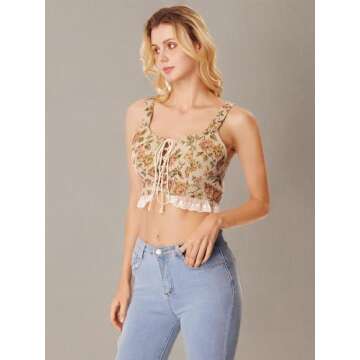 Floerns Vintage Floral Lace Up Camisole for Fashion Lovers
