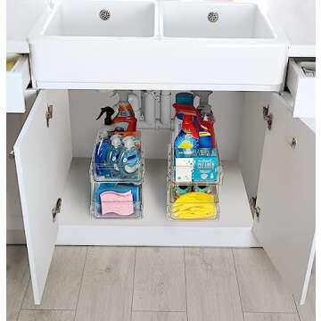 ClearSpace Under Sink Organizer with Dividers – Perfect as Kitchen Cabinet Organizer or Bathroom Organization – Medicine Cabinet Organizer and Slide-Out Storage with handles for Home and Bath – 2 Pack