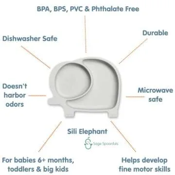 Sage Spoonfuls Sili Elephant Toddler Suction Plate - 100% Silicone