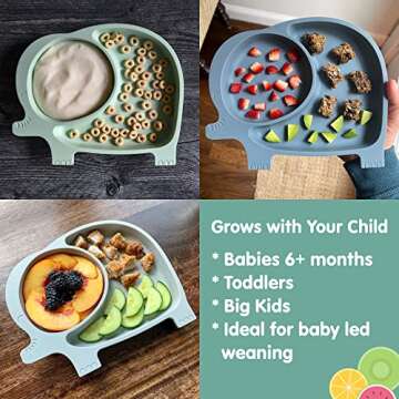 Sage Spoonfuls Sili Elephant Toddler Suction Plate - 100% Silicone