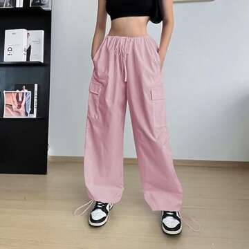 NHCDFA Parachute Pants for Women - Stylish Cargo Pants with Pockets