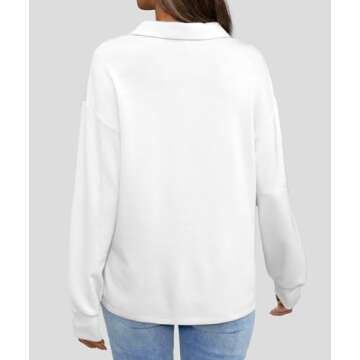 Casly Lamiit Womens Sweatshirt Dressy Casual Long Sleeve Tops Trendy Fall Athletic Tennis Golf Soft Sweatshirts Collared Teen Girl Clothes White M