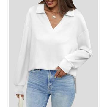 Casly Lamiit Womens Sweatshirt Dressy Casual Long Sleeve Tops Trendy Fall Athletic Tennis Golf Soft Sweatshirts Collared Teen Girl Clothes White M