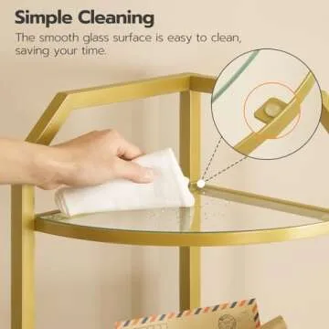 HOOBRO 5-Tier Corner Shelf Stand, Gold Corner Bookshelf, Tempered Glass Shelves, Bathroom Organizer, Corner Plant Stand, for Living Room, Study, Balcony, Home Office, Modern Style, Gold GD15CJ01