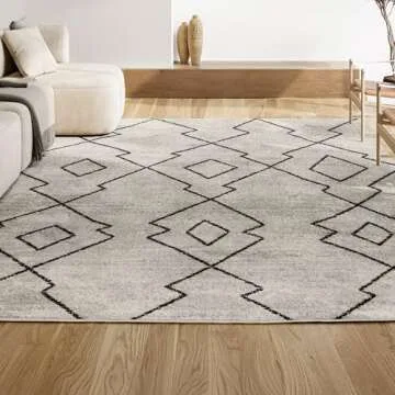 JONATHAN Y MOH202A-8 Alia Moroccan Beni Souk Indoor Farmhouse Area-Rug Bohemian Minimalistic Geometric Easy-Cleaning Bedroom Kitchen Living Room Non Shedding, 8 X 10, Cream,Black