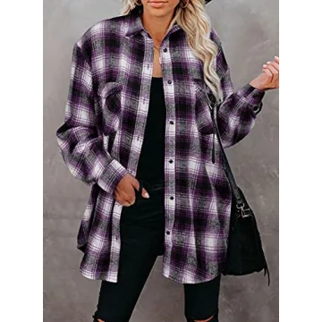 BTFBM Women's Stylish Flannel Shacket for Casual Fall Wear