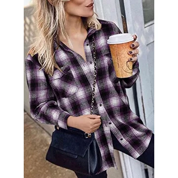 BTFBM Women's Stylish Flannel Shacket for Casual Fall Wear
