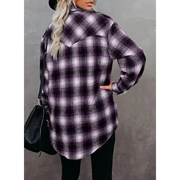 BTFBM Women's Stylish Flannel Shacket for Casual Fall Wear