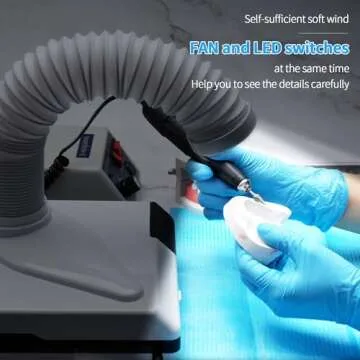 LVCHEN Dental Polishing Dust Collector, 60W Vacuum Dust Suction with Fan and LED Dual Function Telescopic Tube Retractable Elbow Design for Dental Lab
