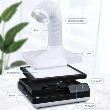 LVCHEN Dental Polishing Dust Collector, 60W Vacuum Dust Suction with Fan and LED Dual Function Telescopic Tube Retractable Elbow Design for Dental Lab