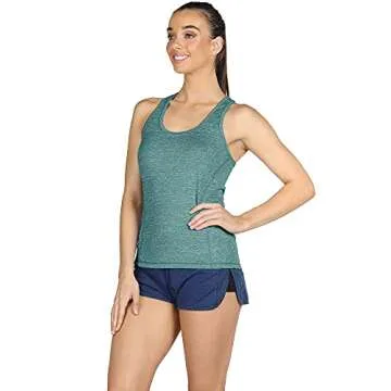 icyzone Workout Tank Tops for Women - Racerback Athletic Yoga Tops, Running Exercise Gym Shirts(Pack of 3) (M, Mustard/Lilac Snow/Teal)