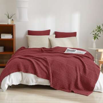 PHF 100% Cotton Waffle Weave Blanket King Size, Soft Lightweight Breathable Cozy Blankets for Bed, Luxury Aesthetic Woven Bedding for Home Decor, 108"x90", Wine Red
