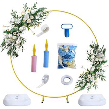 BOJOY Wedding Arch Golden Metal Round Balloon Arch kit Decoration, for Birthday Party Decoration, Wedding Decoration, Graduation Decorations and Baby Shower Photo Background Decoration (7.8ft)