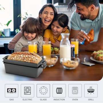 Northriver Casting 2 in 1 Cast Iron Bread Pan with Lid, Loaf Pans 2 Piece Set for Baking Homemade Meatloaf, 9×5 Inch